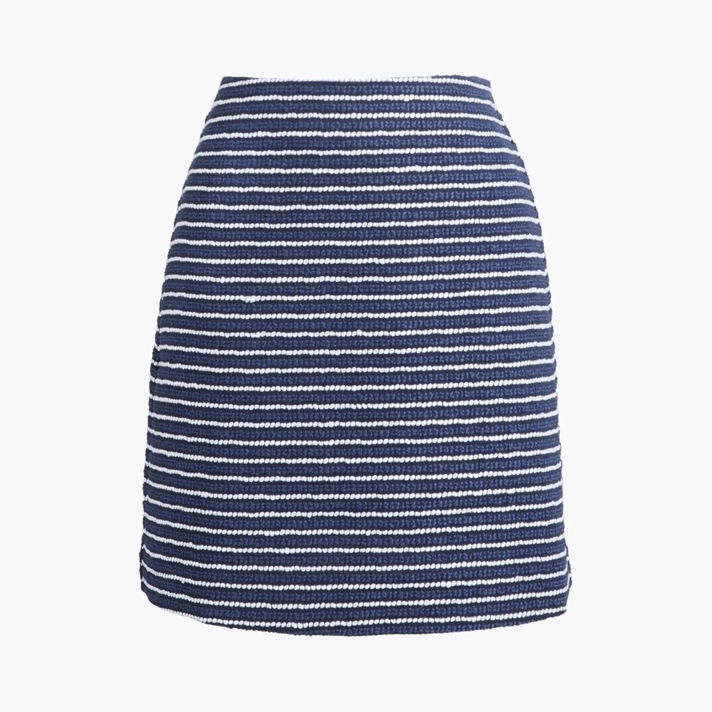 NWT J. Crew Striped Tweed A-line Mini Skirt Ant Navy Ivory Striped CH398 Size 6 - Picture 2 of 9